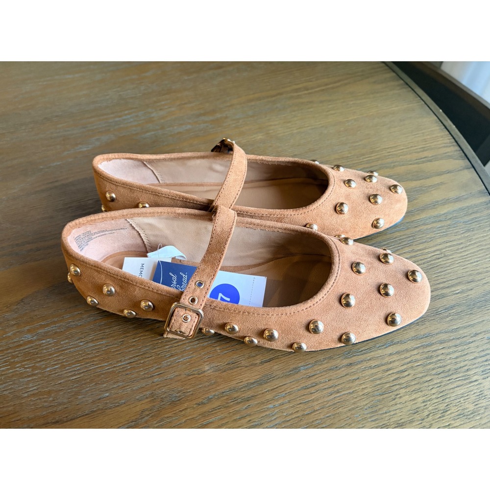 Universal Thread Cognac Penny Studded Mary Jane Flats Brown Gold Studs 7